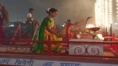 Ganga aarti at the triveni sangam in prayagraj